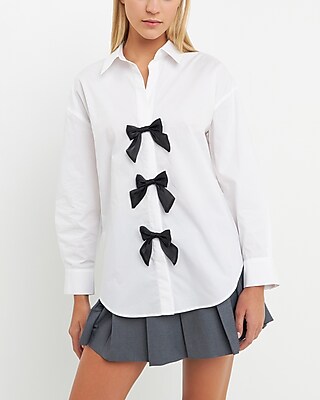 English Factory Long Sleeve Bow Poplin Shirt White Women's S