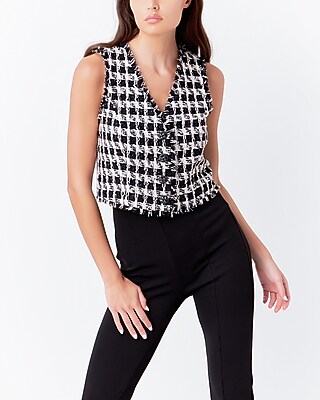 Endless Rose Fringed Tweed Cropped Vest Multi-Color Women's M