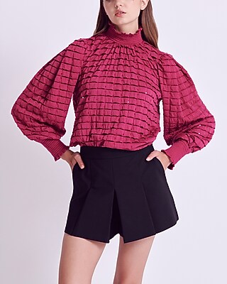 English Factory Tiered Jersey Mock Neck Top Pink Women's XS