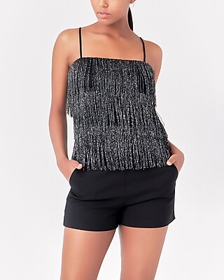 Endless Rose Fringe Tiered Sparkle Cami Black Women's L