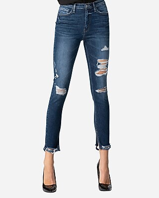 high waisted distressed ankle jeans