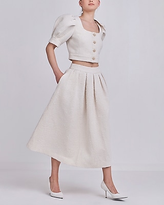 Endless Rose High Waisted Tweed Maxi Skirt White Women's