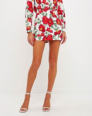 Endless Rose High Waisted Cotton Floral Print Mini Skort Red Women's M
