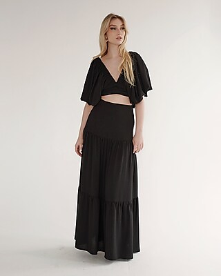 Nana's Marbella High Waisted Tiered Maxi Skirt Black Women's M
