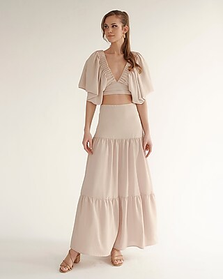 Nana's Marbella High Waisted Tiered Maxi Skirt Neutral Women's XS