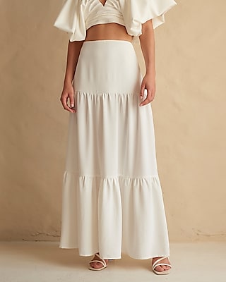 Nana's Marbella High Waisted Tiered Maxi Skirt White Women's M
