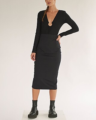 Nana's High Waisted Eva Fitted Midi Skirt Black Women's S