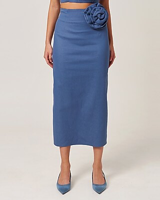 Nana's High Waisted Milano Denim Pencil Midi Skirt Blue Women's M