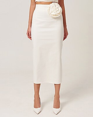 Nana's High Waisted Milano Pencil Midi Skirt White Women's M
