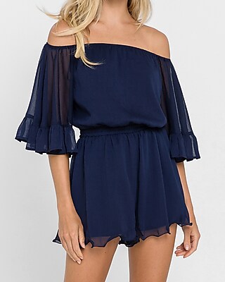 Endless Rose Ruffled Sleeve Romper Blue Women's XS