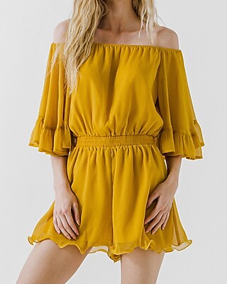 Endless Rose Ruffled Sleeve Romper Yellow Women's L
