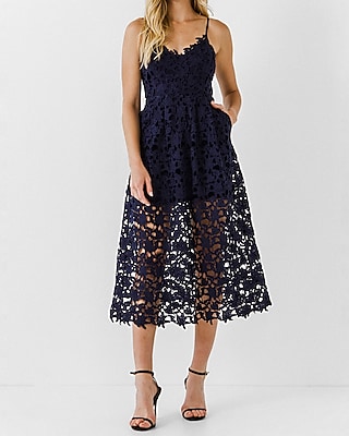 Navy Lace Cami Midi Dress