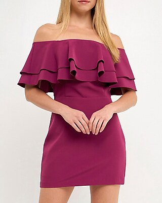 Endless Rose Ruffle Off The Shoulder Mini Dress Purple Women's S
