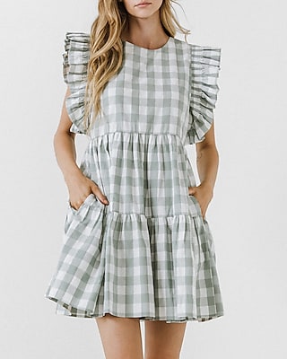 Casual English Factory Gingham Mini Dress Green Women's M