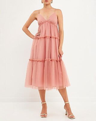 Cocktail & Party English Factory Tulle Contrast Midi Dress Purple Women's L