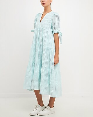 Cocktail & Party English Factory Gingham Tiered Midi Dress Green Women's S
