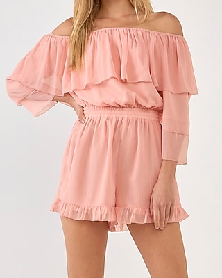 Endless Rose Off The Shoulder Romper Pink Women's L