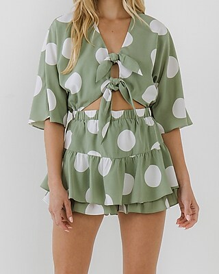 Free The Roses Knotted Front Romper Green Women's S
