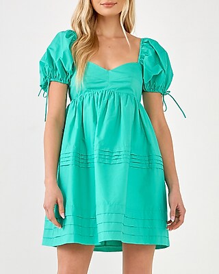 English Factory Pleated Puff Sleeve Mini Dress Green Women's L