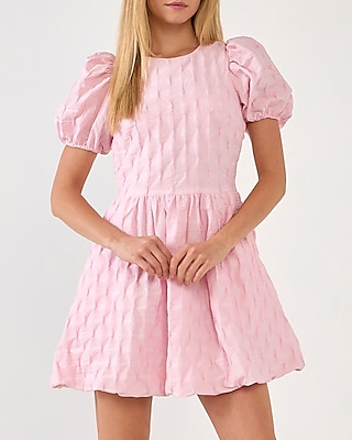 Versatile English Factory Textured Balloon Mini Dress Pink Women's L