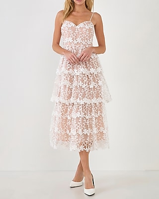 Cocktail & Party Endless Rose Crochet Layered Midi Dress White Women's M