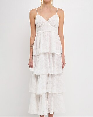 Cocktail & Party Free The Roses Floral Jacquard Tiered Maxi Dress White Women's M