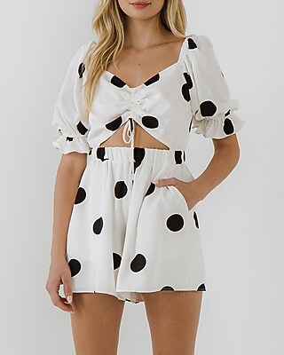 Casual Free The Roses Ruched Front Puff Sleeve Romper White Women's XS