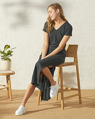 Casual Upwest V-Neck Maxi Dress Gray Women's XS