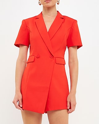 Cocktail & Party Endless Rose Short Sleeve Blazer Romper Orange Women's S