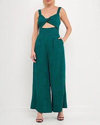 Cocktail & Party Endless Rose Soft Touch Plisse Twist Jumpsuit Green Women's L