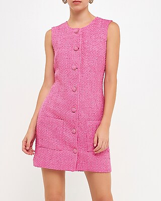 Work Endless Rose Tweed Sleeveless Tunic Shift Dress Pink Women's M