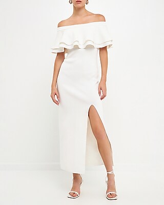 Cocktail & Party Endless Rose Off The Shoulder Ruffle Maxi Dress White Women's M