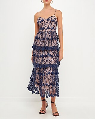 Cocktail & Party Endless Rose Crochet Layered Midi Dress Blue Women's S