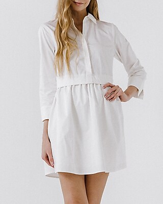Work,Casual English Factory Shirt Mini Dress White Women's M