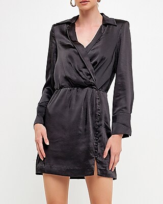 Cocktail & Party Endless Rose Shoulder Pad Satin Mini Dress Black Women's S