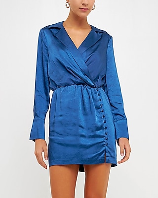 Cocktail & Party Endless Rose Shoulder Pad Satin Mini Dress Blue Women's S