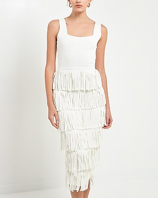 Cocktail & Party Endless Rose Knit Fringe Midi Dress White Women's XS
