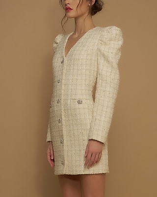 Cocktail & Party Endless Rose Premium Long Sleeve Tweed Mini Dress White Women's S