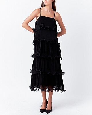 Cocktail & Party Endless Rose Pleated Tiered Long Midi Dress Black Women's M