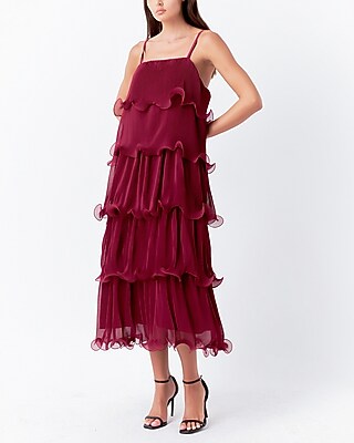 Cocktail & Party Endless Rose Pleated Tiered Long Midi Dress Purple Women's XS