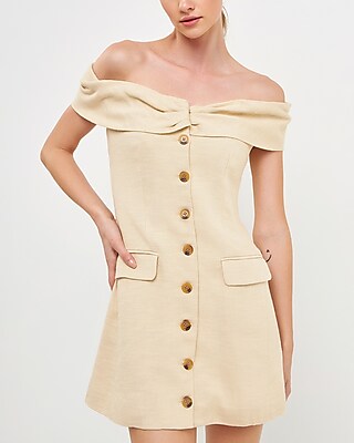 Cocktail & Party English Factory Off Shoulder Linen Mini Dress White Women's M