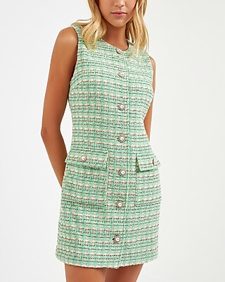 Work English Factory Metallic Sleeveless Tweed Mini Dress Green Women's M