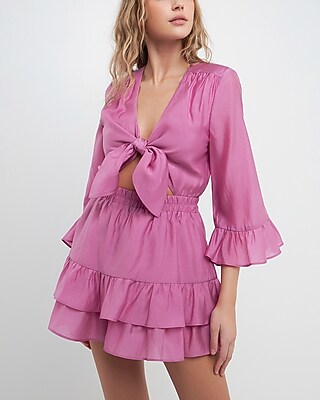 Cocktail & Party Free The Roses Ruffle And Front Tie Romper Purple Women's M