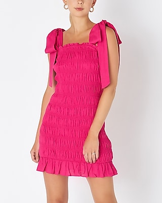 Cocktail & Party Endless Rose Bow Shoulder Tie Smocked Mini Dress Pink Women's