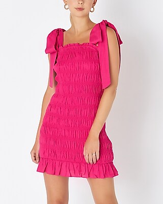 Express Cocktail Party Endless Rose Bow Shoulder Tie Smocked Mini Dress Pink Women s S MainPlace Mall