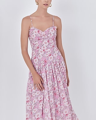 Cocktail & Party Endless Rose Floral Drop Waist Midi Dress Multi-Color Women's L