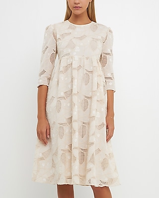 Cocktail & Party English Factory Embroidered Lace Midi Dress White Women's XS