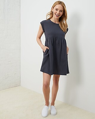 Casual Upwest Coastal Cotton Ruffle Mini Dress Blue Women's XS