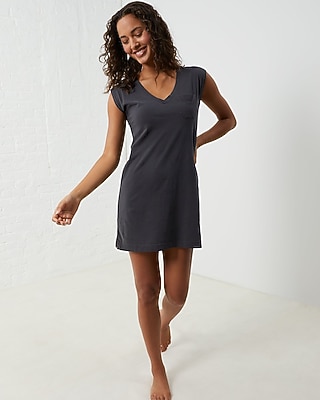Casual Upwest Clean Cotton Jersey V-Neck Mini Dress  Gray Women's M
