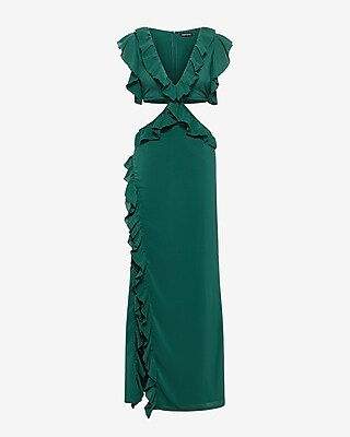 Cocktail & Party Nana's Costanza Sleeveless Cut Out Maxi Dress Green Women's XS